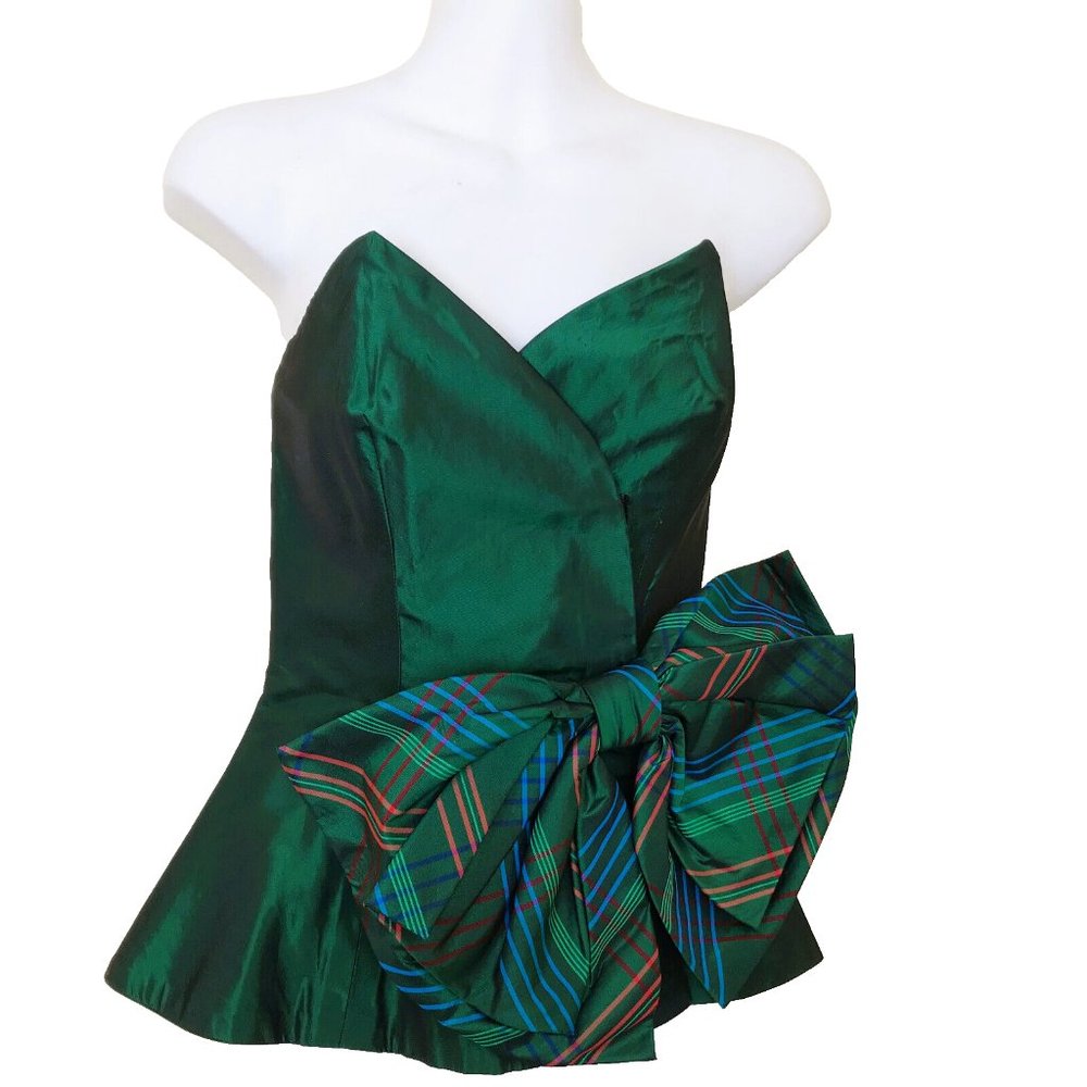 Pat McDonagh Iridescent Green Tartan Bustier Corset Top Vintage St Patrick's Day - Picture 1 of 11